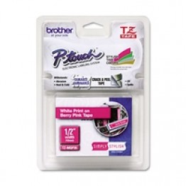 Nastro tipo TZ per PT-6/15/20/2000, 12mm x 5m, bianco su rosa shocking