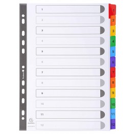 Intercalari plastificati 12 tasti 1-12, col. assortiti