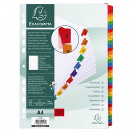 Intercalari plastificati 31 tasti 31-1, col. assortiti