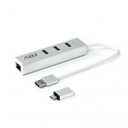 Hub 3 porte USB 3.0 con cavo USB 3.0  tipo-C e RJ45