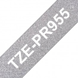 Brother TZe-PR955 nastro laminato Bianco/Argento glitter 24mm x 8m
