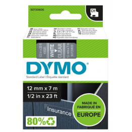 Dymo S0720600 nastro D1 Bianco/Trasparente 12mm x 7m