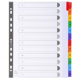Intercalari plastificati 12 tasti 1-12, col. assortiti