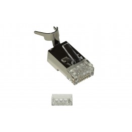Un connettore RJ45 FTP per cavi rete 5E-6-6A-7