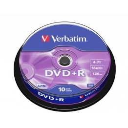 10 DVD+R 4.7GB con velocità 16x e durata 120min