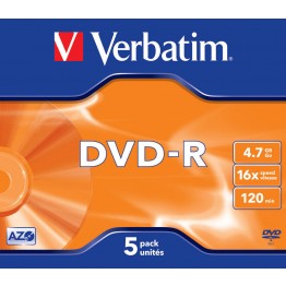 5 DVD-R 4.7GB con velocità 16x e durata 120min