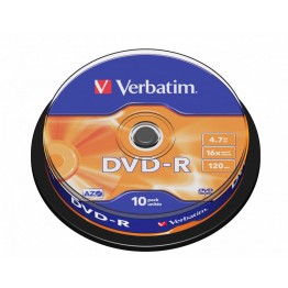 10 DVD-R 4.7GB con velocità 16x e durata 120min