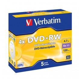 5 DVD+RW 4.7GB con velocità 4x e durata 120min