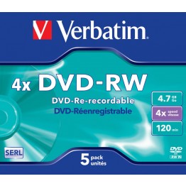 5 DVD-RW 4.7GB con velocità 4x e durata 120min